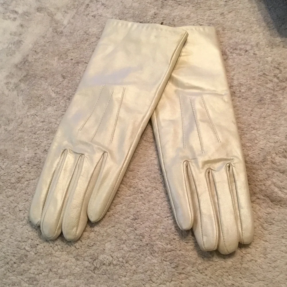 Vintage Jerry Lewis Pearl White Leather Gloves Size Medium